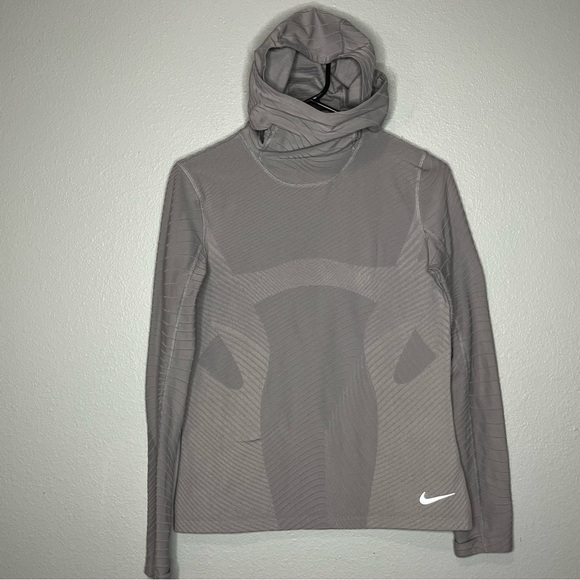 Nike Training Running Hooded Pullover Women L Gray High Neck Compression Stretch - Picture 1 of 9